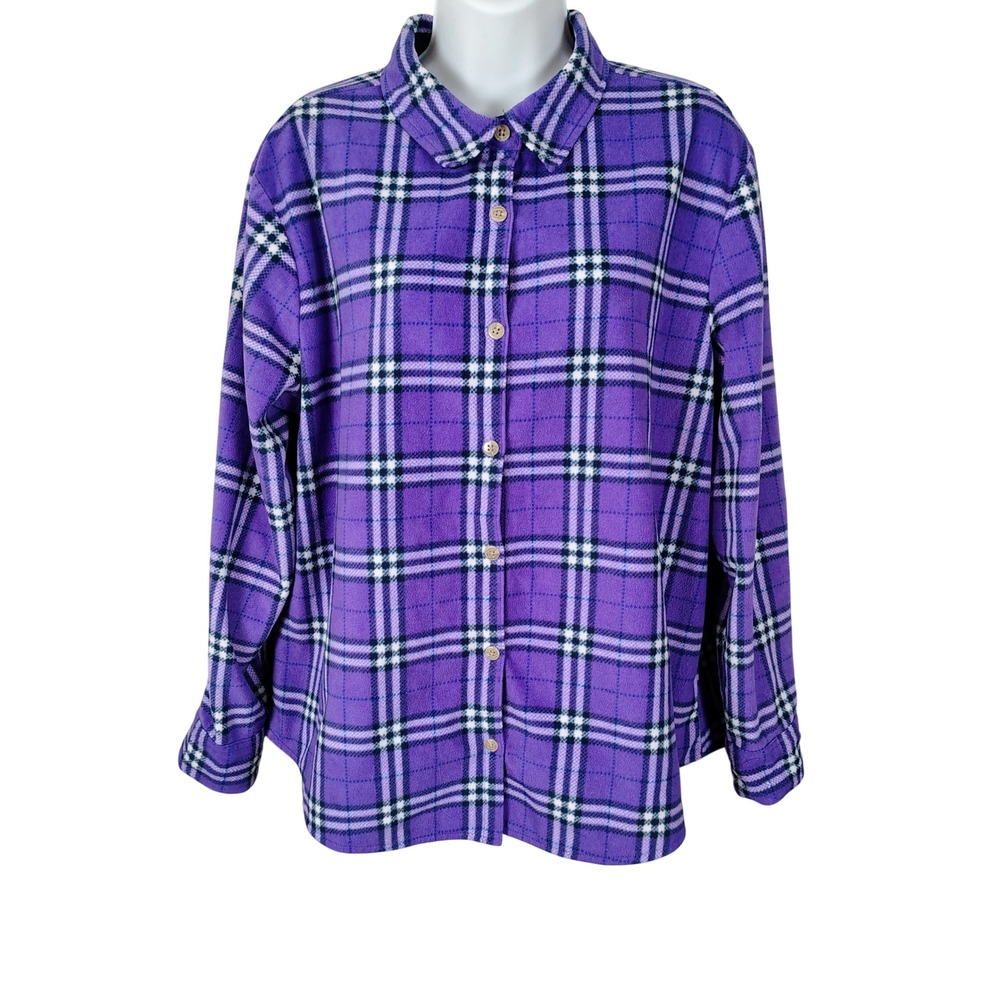 Lee Riders Womens Purple Plaid Fleece Button Down Shirt Large western preppy
